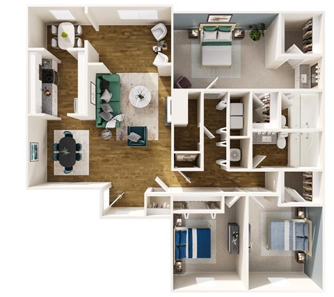 Floor plan for 3 beds, 2 baths, 1623 sqft